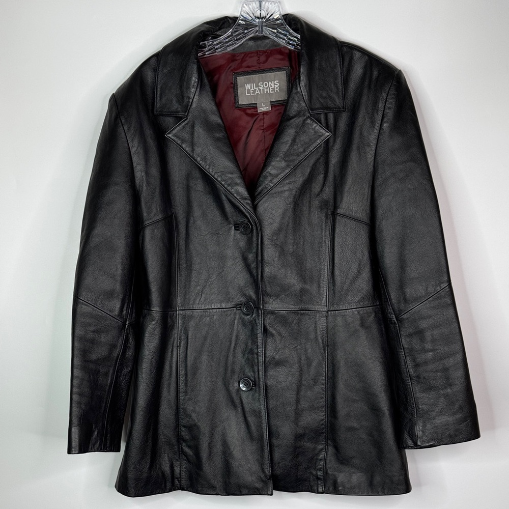 Vintage Wilson's Leather Black Button Lined Peacoat Jacket Size Large